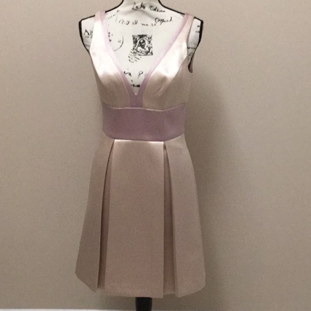 Badgley Mischka cream and orchid satin dress